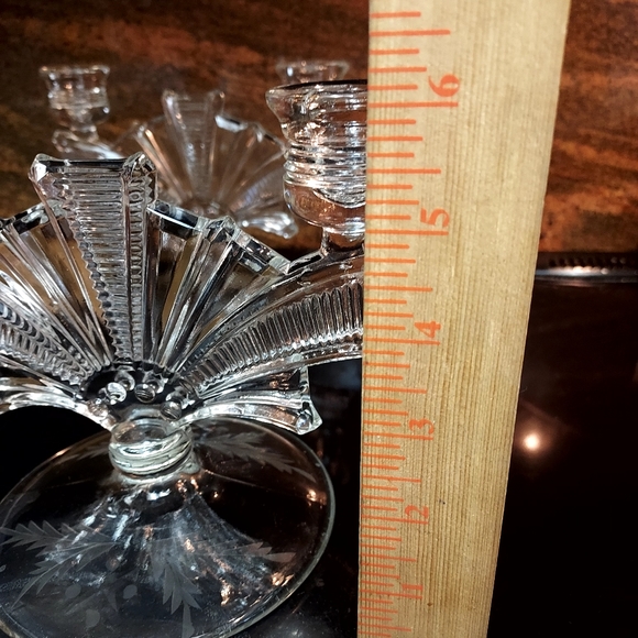 Vintage Art Deco Etched candle holder set of 2. - Picture 3 of 5